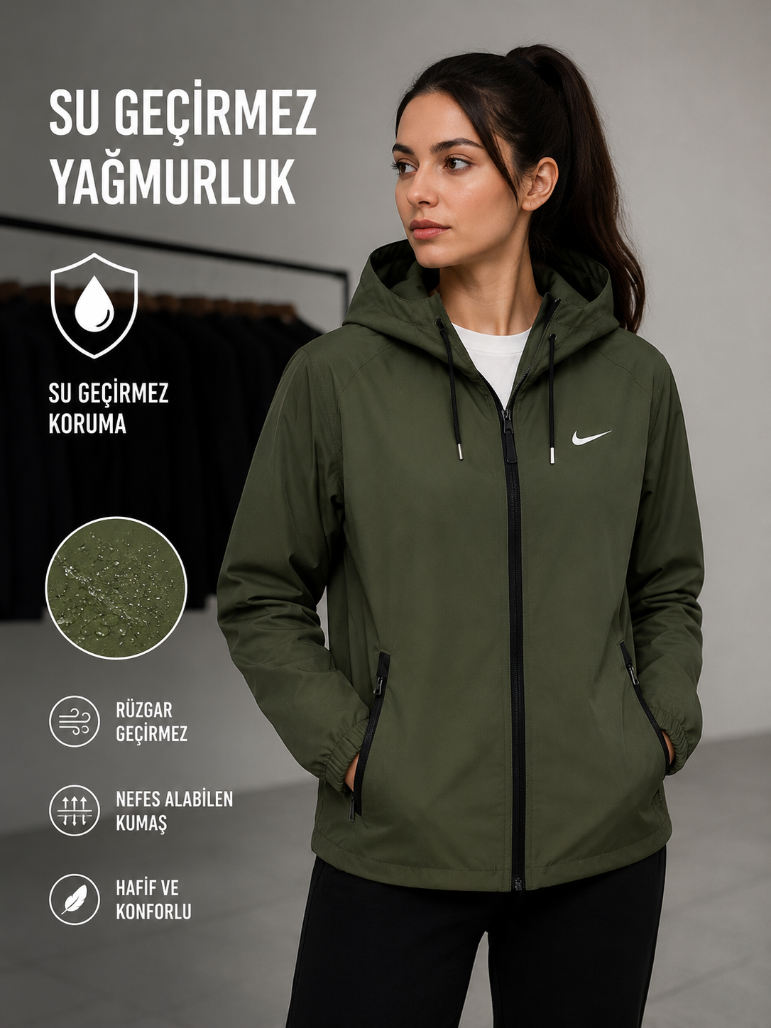 Kadın Su Geçirmez Yağmurluk - Rüzgar Geçirmez Hafif Outdoor Yağmur Korumalı